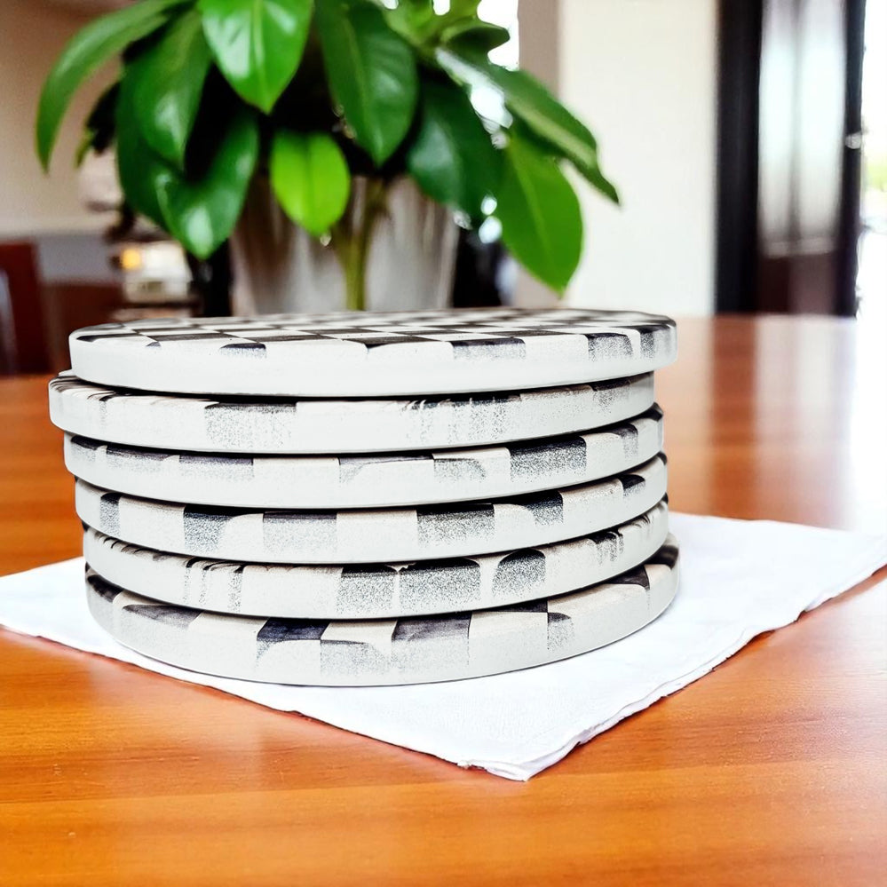 luxury hostess gift ceramic coasters courtly check black white checkered gingham floral pattern cork backing